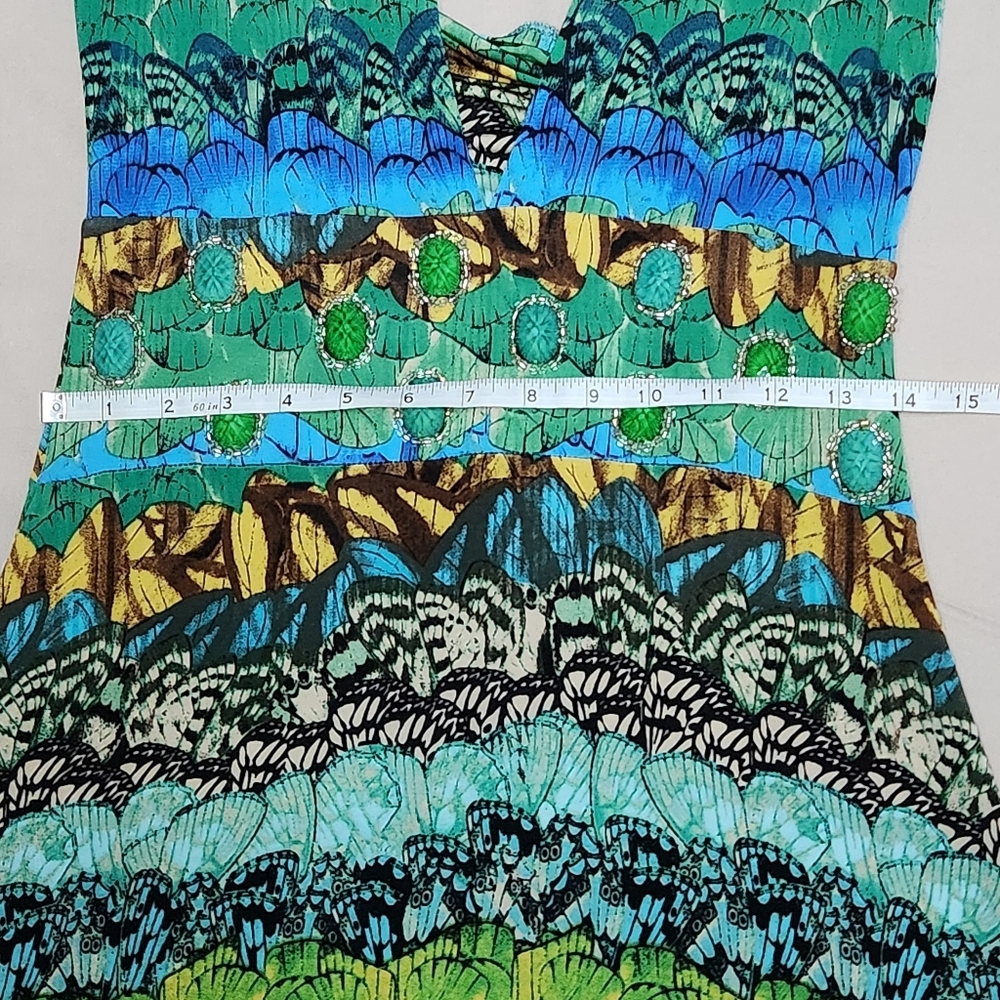 Authentic Blumarine Green Patterned Maxi Dress with Beads & B Swarovski accent. - Picture 6 of 10